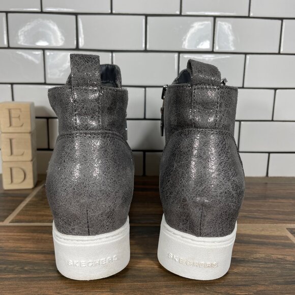 Skechers Lift Off Womens Size 9.5 Shoes Shimmer Pewter Hidden Wedge Ankle Boots - Picture 4 of 13